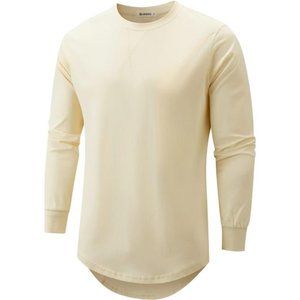 Mens 100% Cotton Hipster Hip Hop Longline Crewneck 67 Beige